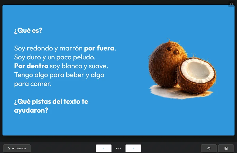 A Triptico Lesson slide: a Spanish reading riddle.
